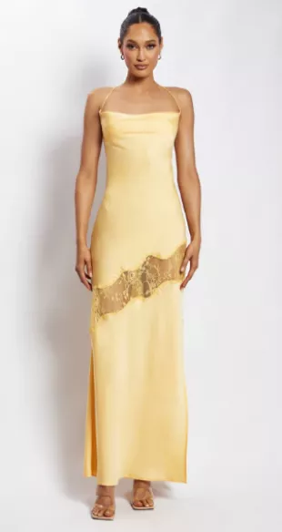 Meshki Chandra Lace Detail Satin Maxi Dress worn by Hannah Wright as seen  in Love Island (S05E28) | Spotern