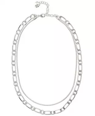 Chunky Chain Layer Necklace, Silver, One Size