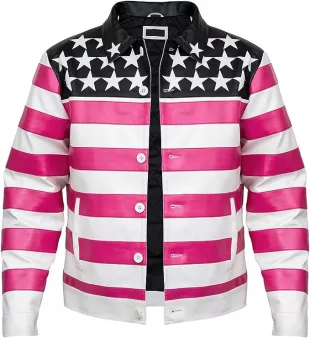 American Flag Motorcycle Leather Jacket - USA Flag Motorbike Real Leather Jacket (X-Small)