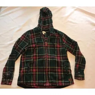 LL Bean - Plaid Relaxed Fit Zip Up Flannel Hoodie