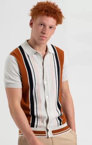Ben Sherman - Iconic Vertical Stripe Button-Through Mod Knit Polo