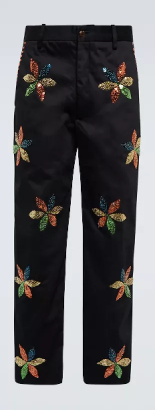 Black & Multicolor Flower Sequin Pants