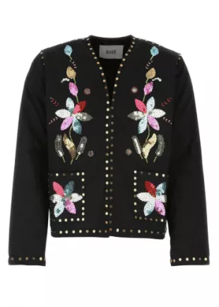 Black & Multicolor Flower Sequin Jacket