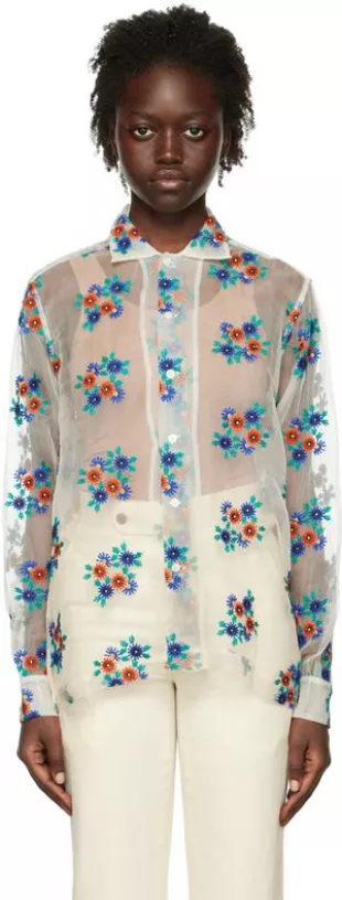 White Sheer Floral Daisy Shirt