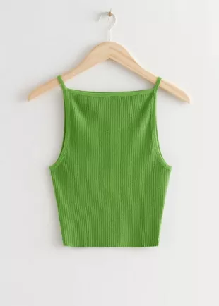 & Other Stories - Green High Neck Rib Knit Tank Top