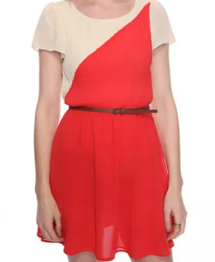 Forever 21 - Pleated Colorblock Red and Cream Dress