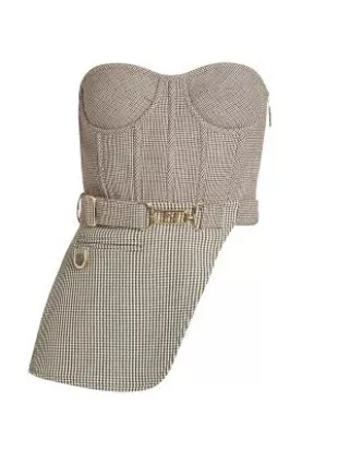 Strapless Belted Houndstooth Bustier