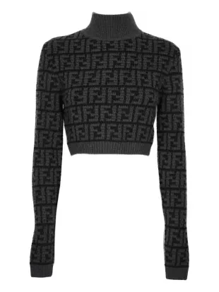 Fendi - Monogram Jacquard Cropped Knit Jumper