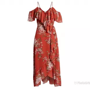 Nanette Floral Ruffle Wrap Off Shoulder Dress  | eBay