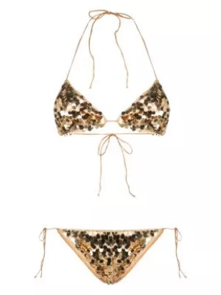 oseree - Sequin-Embellished Triangle Bikini Set