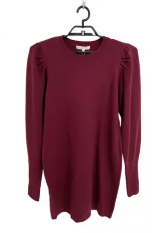Women's Long Sleeve Burgundy Red Sweater Dress