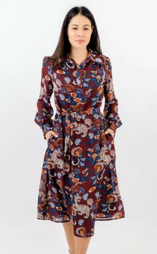 Yamei Dress in Navy Tiger Print