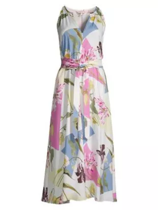 Saanvii Floral-Printed Tie-Waist Midi-Dress