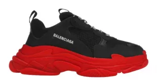 Black & Red Sole Triple S Sneakers