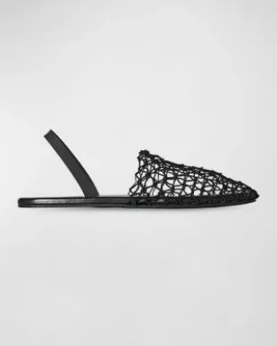 The Row - Woven Net Leather Slingback Slippers