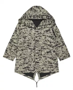 Beige & Black Shredded Parka