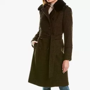 Camuto Double-Breasted Belted Wool Coat