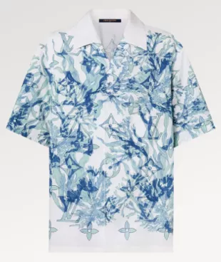 Louis Vuitton White & Blue Coral Print Shirt worn by Alejandro Garnacho on  his Instagram account @garnacho7