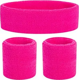 Neon Pink Sweatbands Headband Wristband Set, Sweatbands for Women, Workout Accessories for Women 80s Hot Pink 80s Sweatbands Set One Size