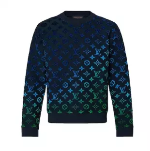 Louis Vuitton Navy Gradient Velvet Monogram Sweatshirt worn by Ryan Castro  in BLESSD ❌ RYAN CASTRO, OJITOS ROJOS REMIX (VIAJE 3)