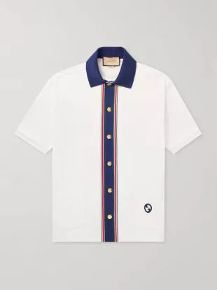 Gucci - Logo-Embroidered Striped Cotton-Jersey Shirt