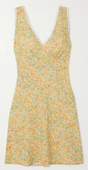 Gloria Crochet-trimmed Floral-print Crepe De Chine Mini Dress