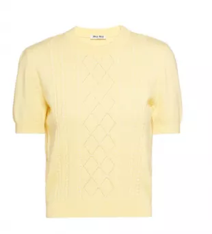 Miu Miu - Pearl-embellished Cashmere Knitted Top In Yellow