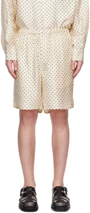 Cream And Black Polka Dot Print Men's Shorts
