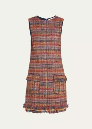 Tweed Frayed-Trim Mini Dress