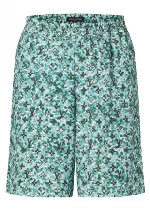 Louis Vuitton Green Speckled Monogram Shorts worn by Burna Boy in