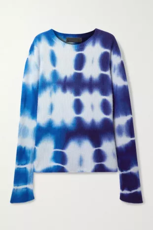 Triptych Tie-dyed Ribbed Cashmere Jumper In Blue