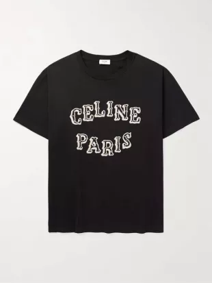 Celine - Black Studded Western Logo T Shirt