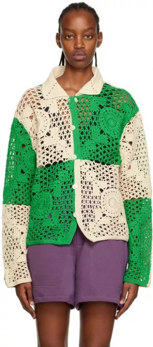Bode - Cream & Green Crochet Shirt