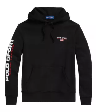Black Polo Sport Flag Logo Hoodie