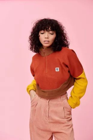 Lucy and Yak - Colorblock Blake Fleece Jacket in Rust