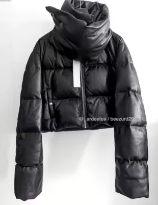 Rare Leather Funnel Neck Down Puffer Jacket