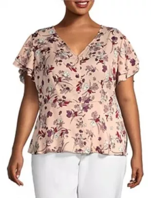 V Neck Short Sleeve Blouse Rose Floral