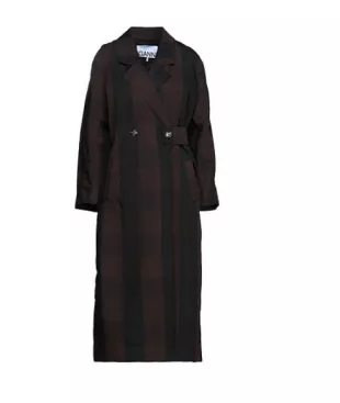 Belted Double-Breasted Checked Cotton Blend Coat