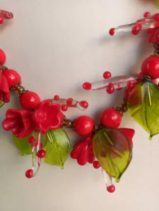 Collier Vintage En Boules De Verre Type Murano - Créateur - Occasion