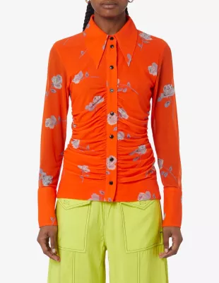 + NET SUSTAIN ruched floral-print stretch recycled-mesh shirt