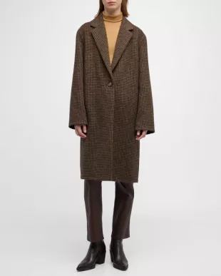 vince - Houndstooth Long Wool Blend Coat