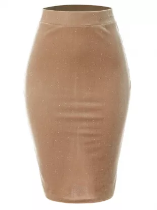 Women's Velvet Glitter Bodycon Midi Pencil Skirt
