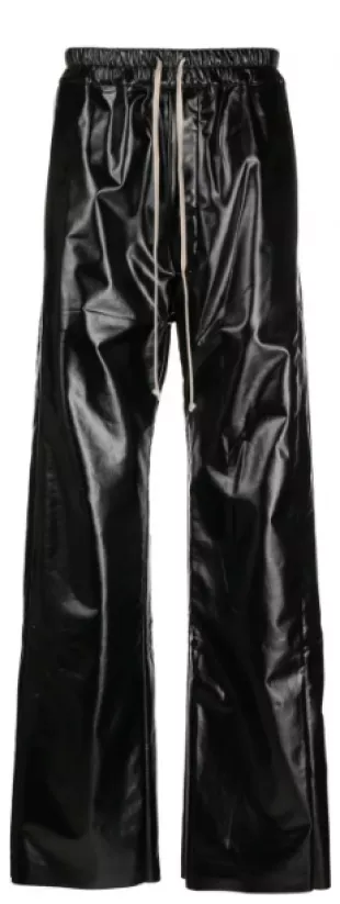Coated Black Wide Side Snap Pants