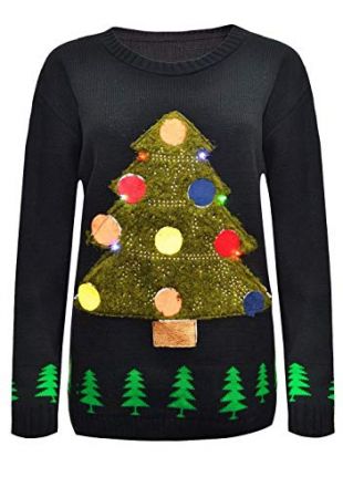 Janisramone Femmes Hommes Nouveau Arbre de Noël Unisexe Light Up Rudolph Nouveauté Vintage Chandail Pull à LED