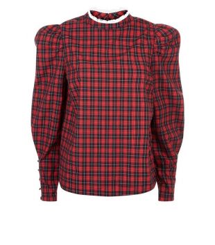 Crop Top Tartan à Manches Ondulées, Motif Vague, Taille M (10-12 Ans)