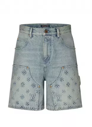 Louis Vuitton Blue Monogram Carpenter Denim Shorts worn by Burna