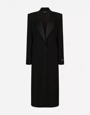 Long Single Breasted Wool Tuxedo Coat