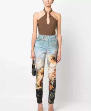 Graphic-Print High-Waisted Skinny Jeans