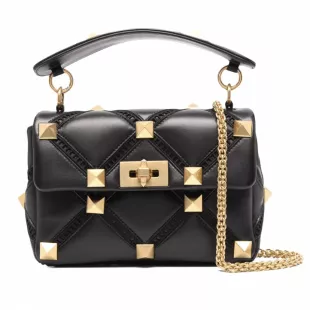 Roman Stud chain-link shoulder bag - Black