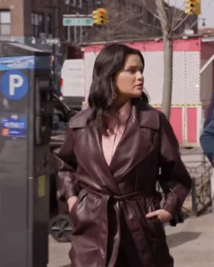 Only Murders In The Building S03 Selena Gomez Brown Leather Trench Coat
